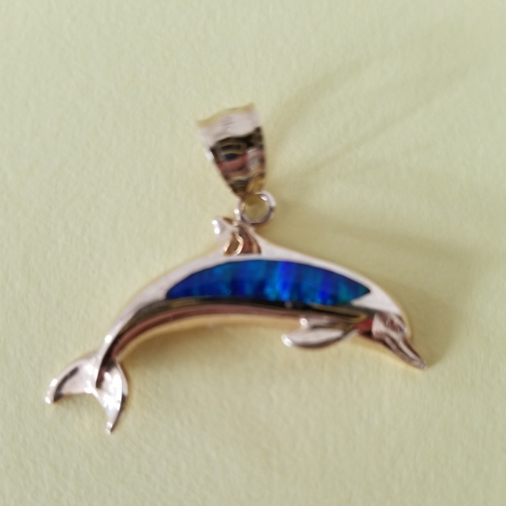 14KT Gold Inlaid Large Dolphin Pendant